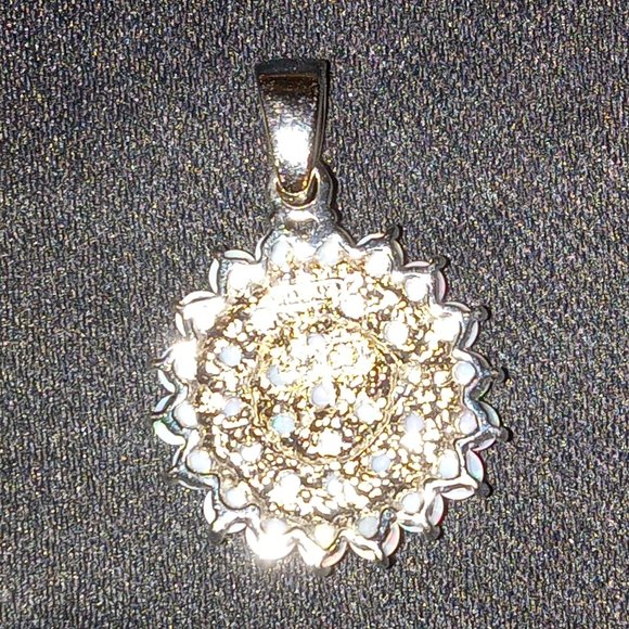 925 Sterling Silver Australian White Fire Opal Cluster Pendant - Picture 2 of 2